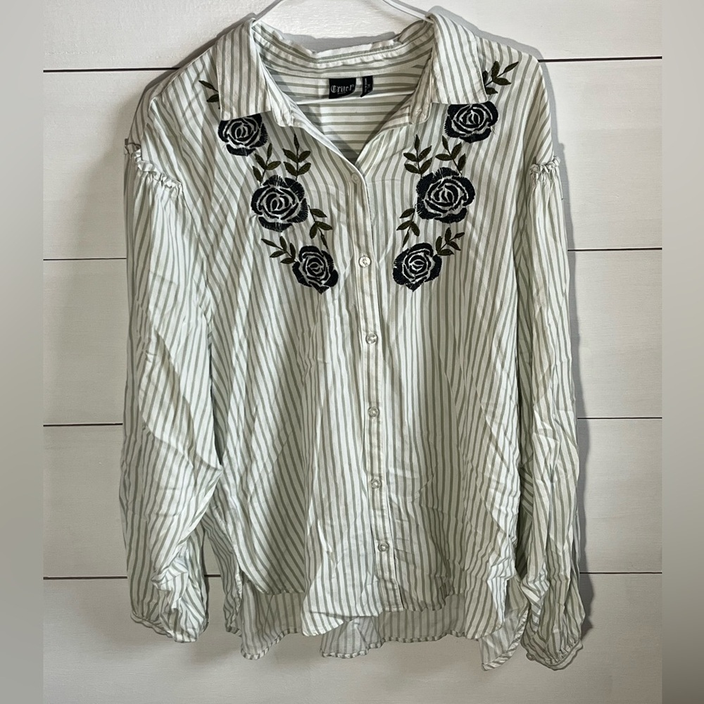 Cruel Denim Button-Up Shirt with Floral Embroidery